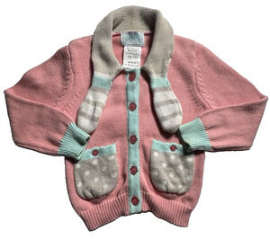 Serendipity Girls 2T 3T Pink Bunny Ear Cardigan Sweater Cotton Polka Dot